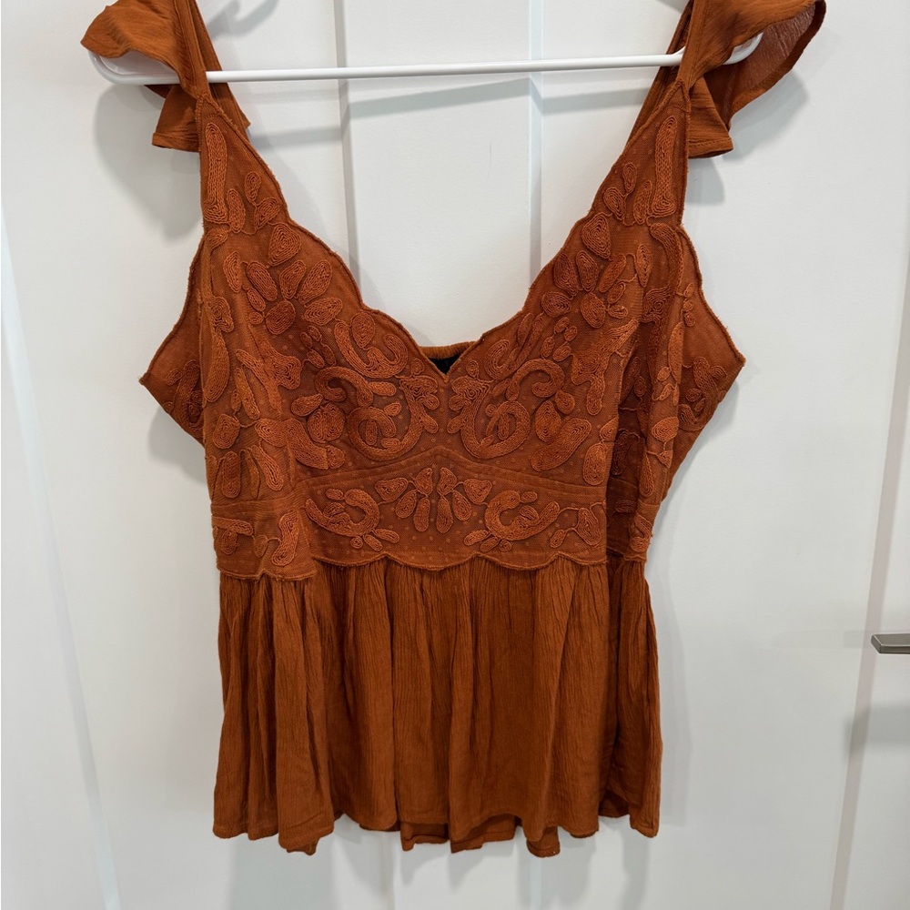 Rust Orange Lace Detail Women's Top